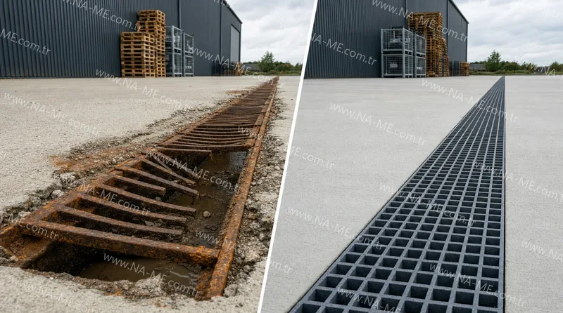 Application scenario · NA-ME — Renovating a drainage channel in a working yard