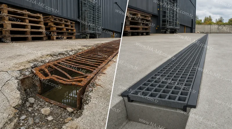 Application scenario · NA-ME — Renovating a drainage channel in a working yard